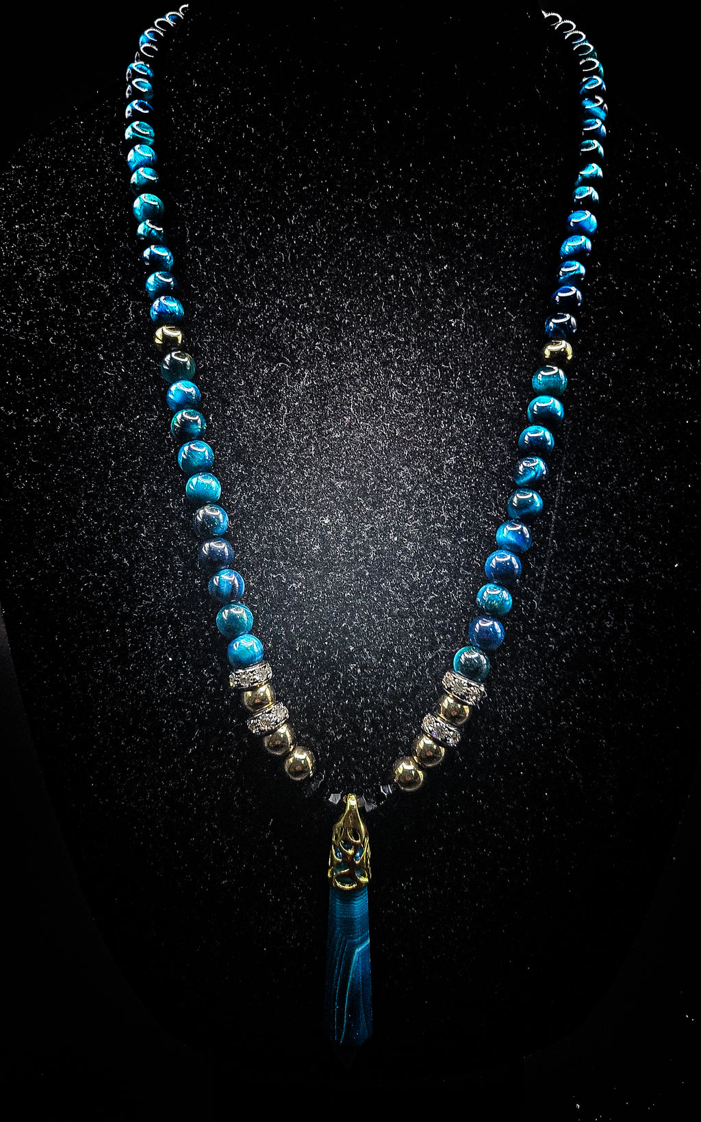 Tiger eye Clasps Necklace (Blue)