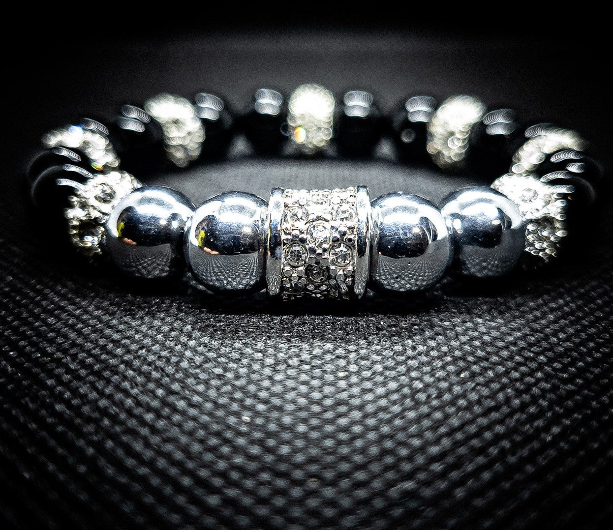 Black Agate Stretch Bracelet ( Silver Hematite)