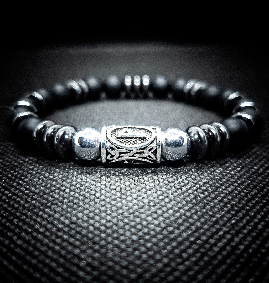 Viking Rune Matte Onyx Necklace and Bracelet Set