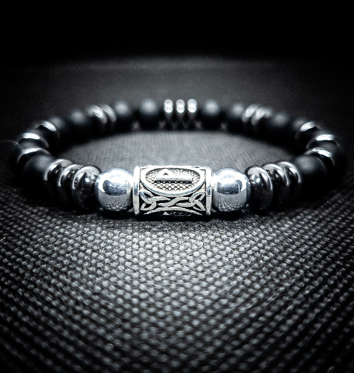 Viking Rune Matte Onyx Necklace and Bracelet Set