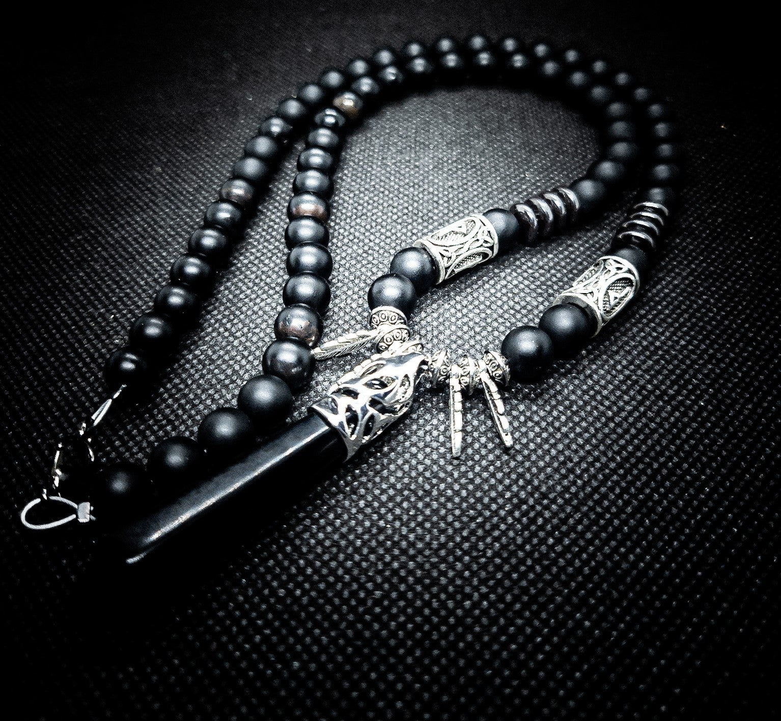 Viking Rune Matte Onyx Necklace and Bracelet Set