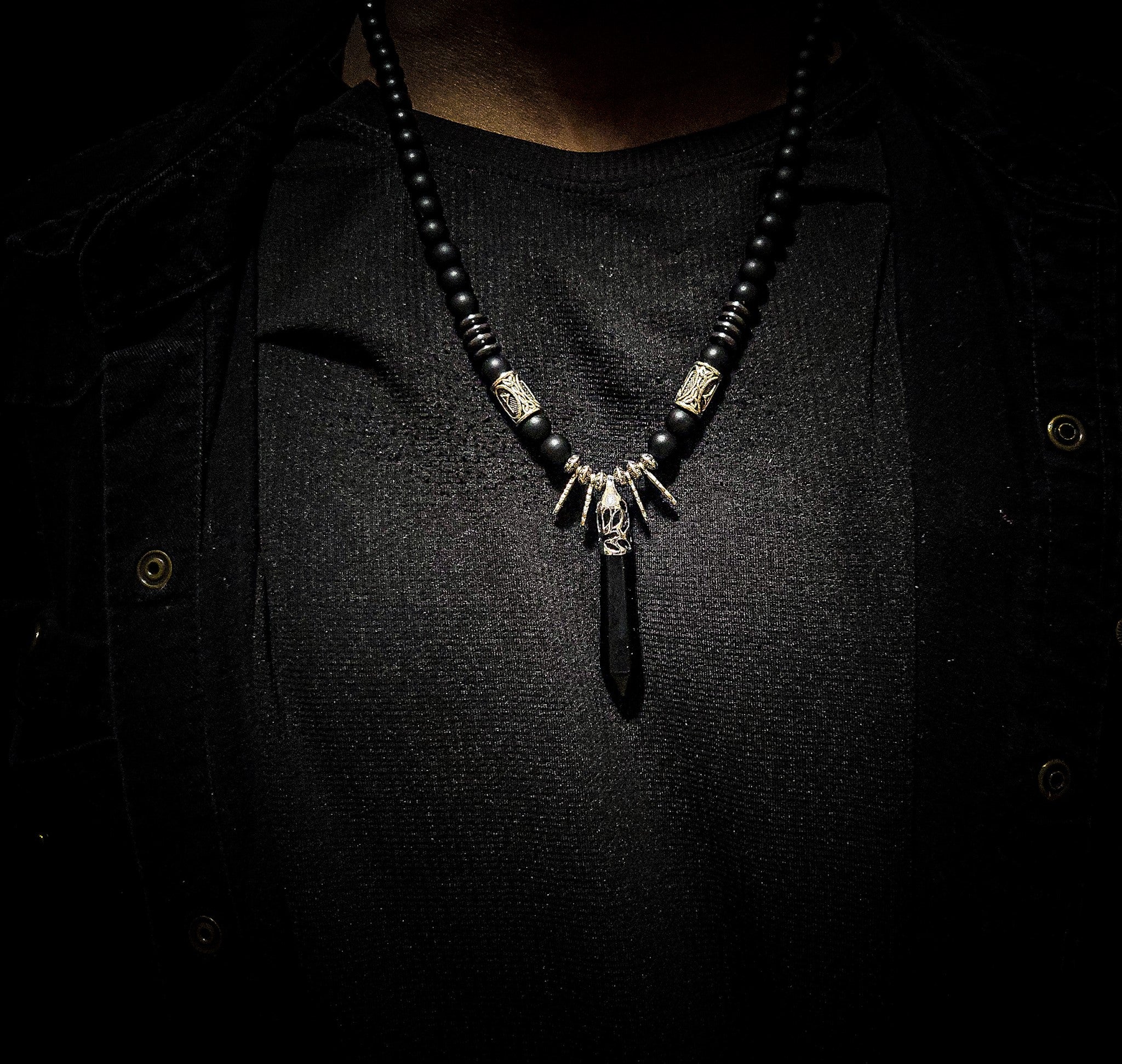 Viking Rune Matte Onyx Necklace and Bracelet Set