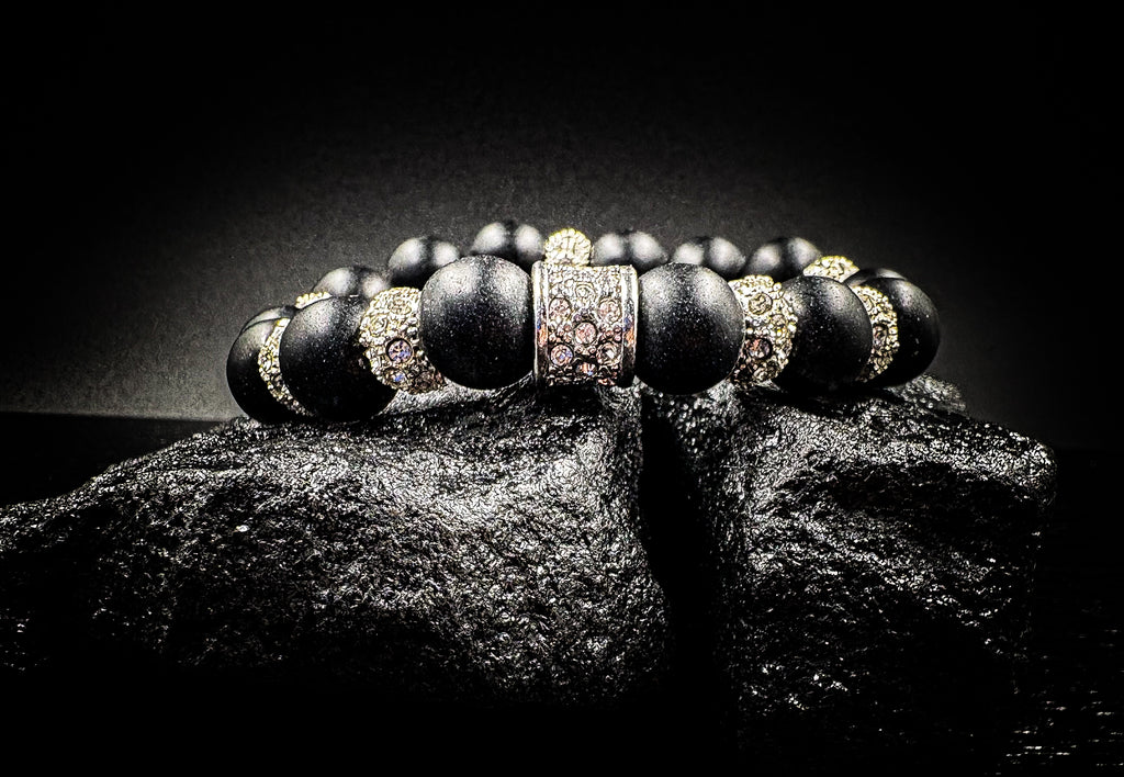 12mm Matte Onyx Rhinestone Bracelet