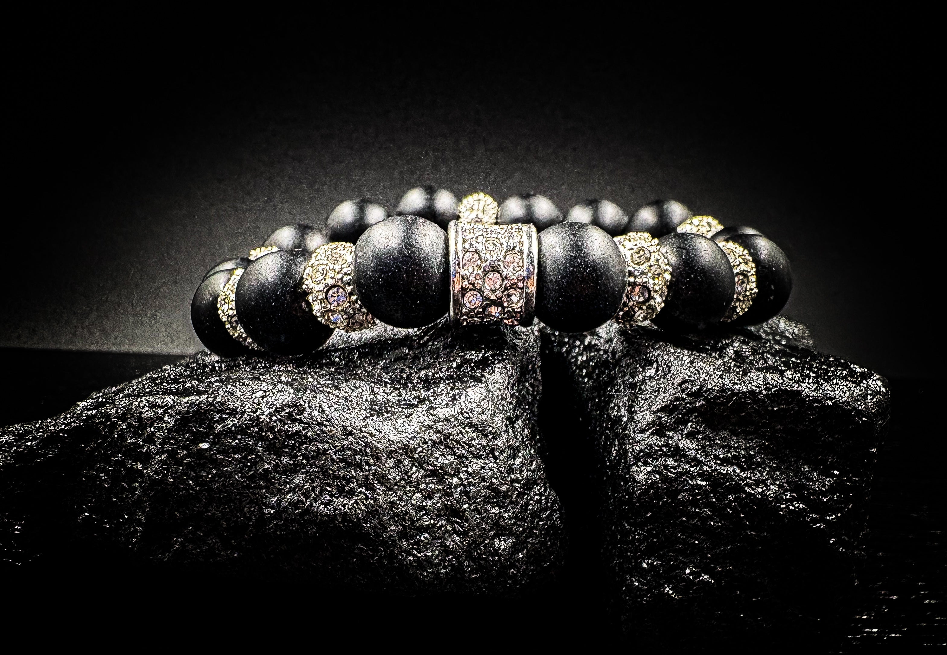 12mm Matte Onyx Rhinestone Bracelet