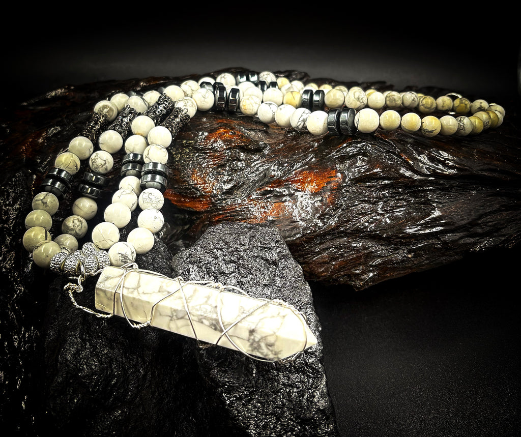 Men's Double Strand White Howlite Necklace(Calm and Grounded)