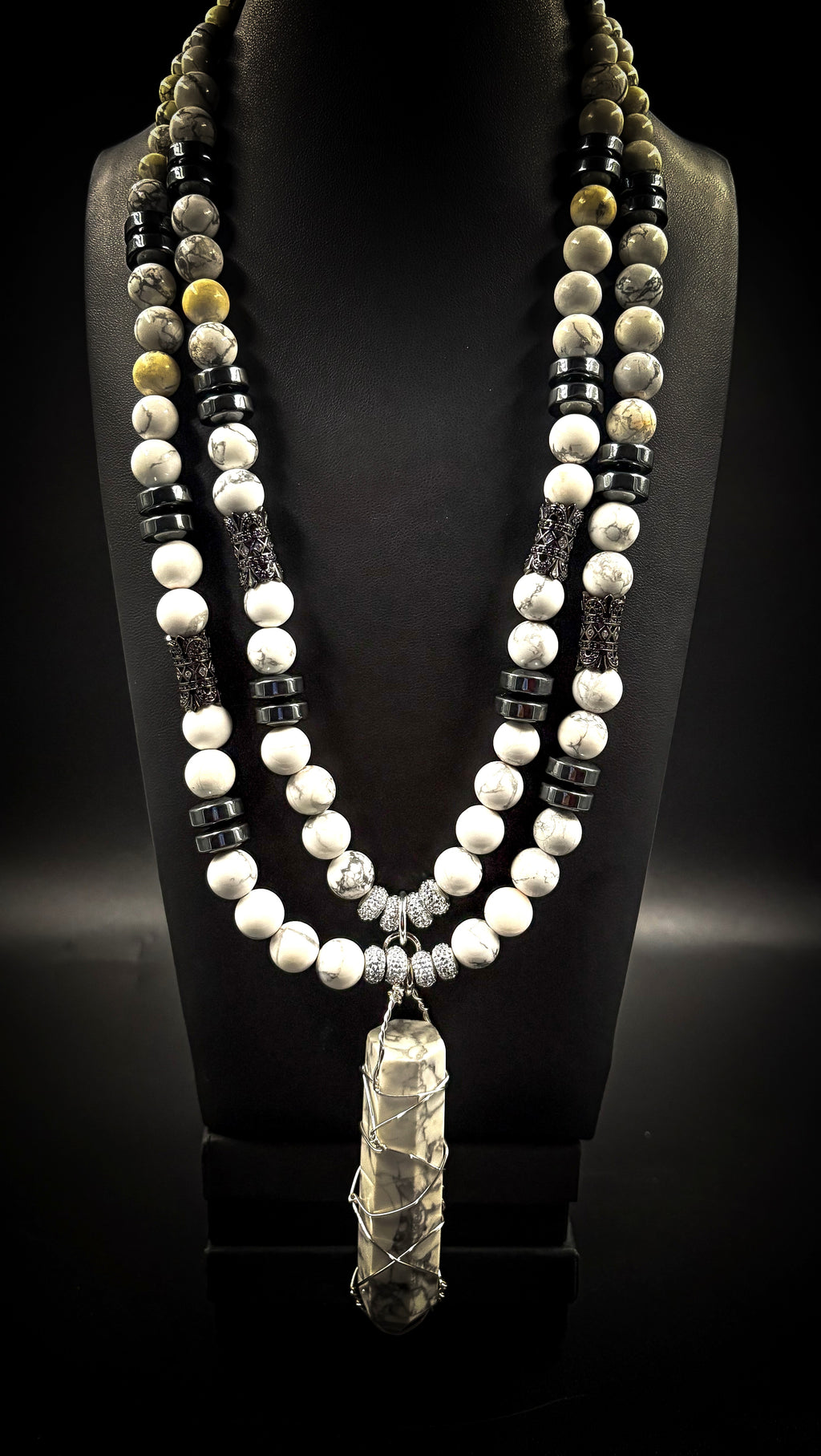 Men's Double Strand White Howlite Necklace(Calm and Grounded)
