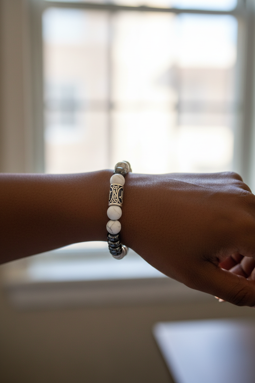 Men's White Howlite Stretch Bracelet