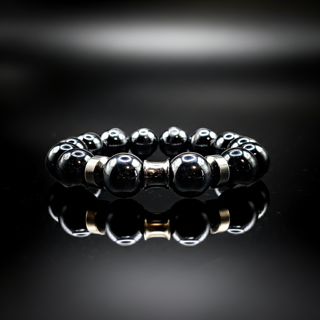Men's 14mm Silver Hematite Stretch Bracelet