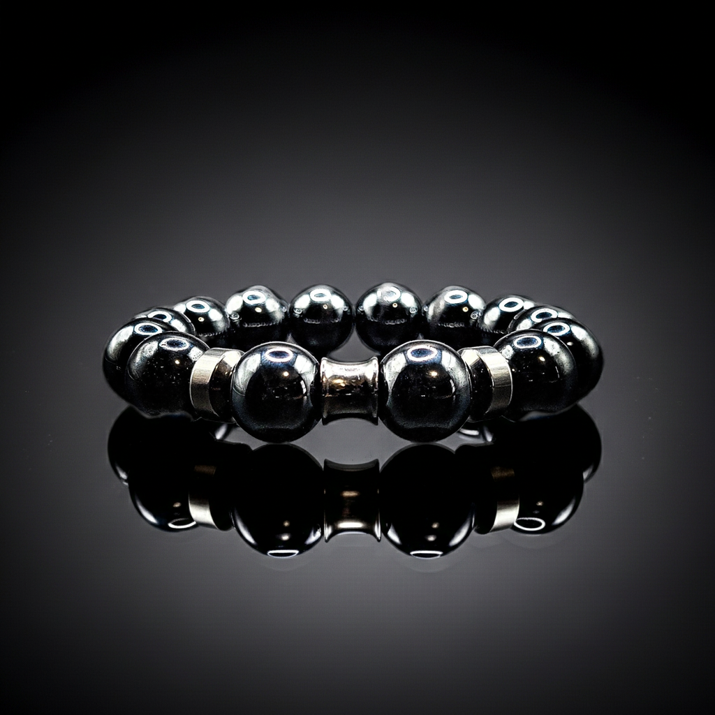 Men's 14mm Silver Hematite Stretch Bracelet