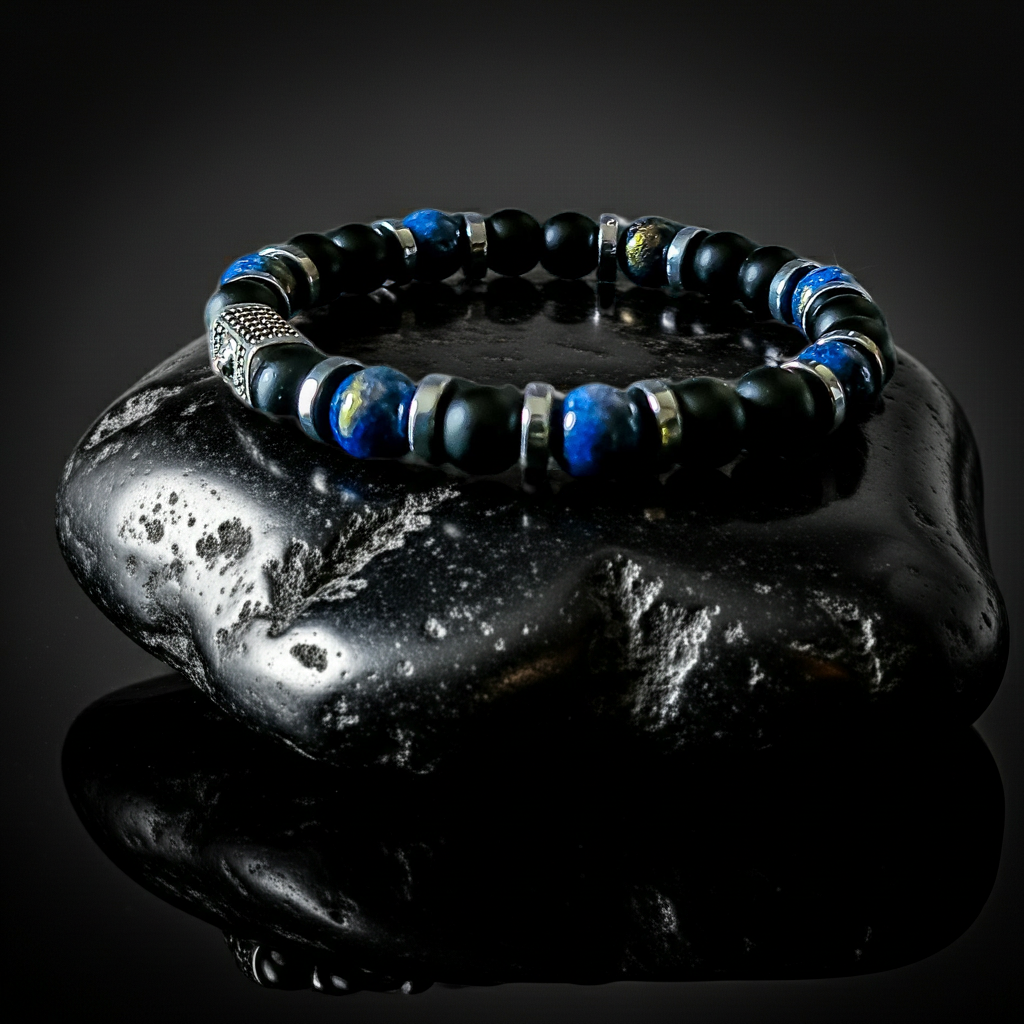 Lupis Lazuli and Matte Onyx Stretch Bracelet