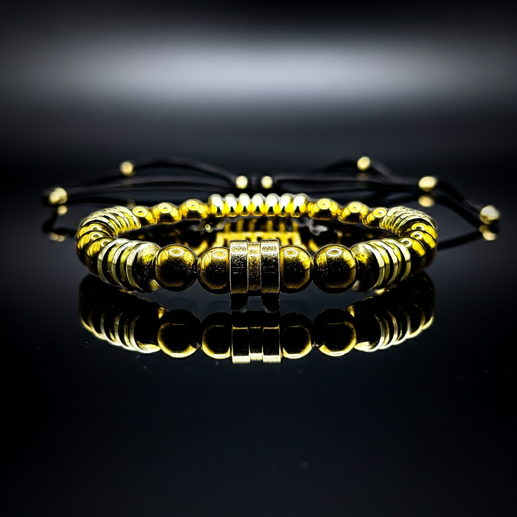 Men's Gold Plated Hematite Stretch Bracelet