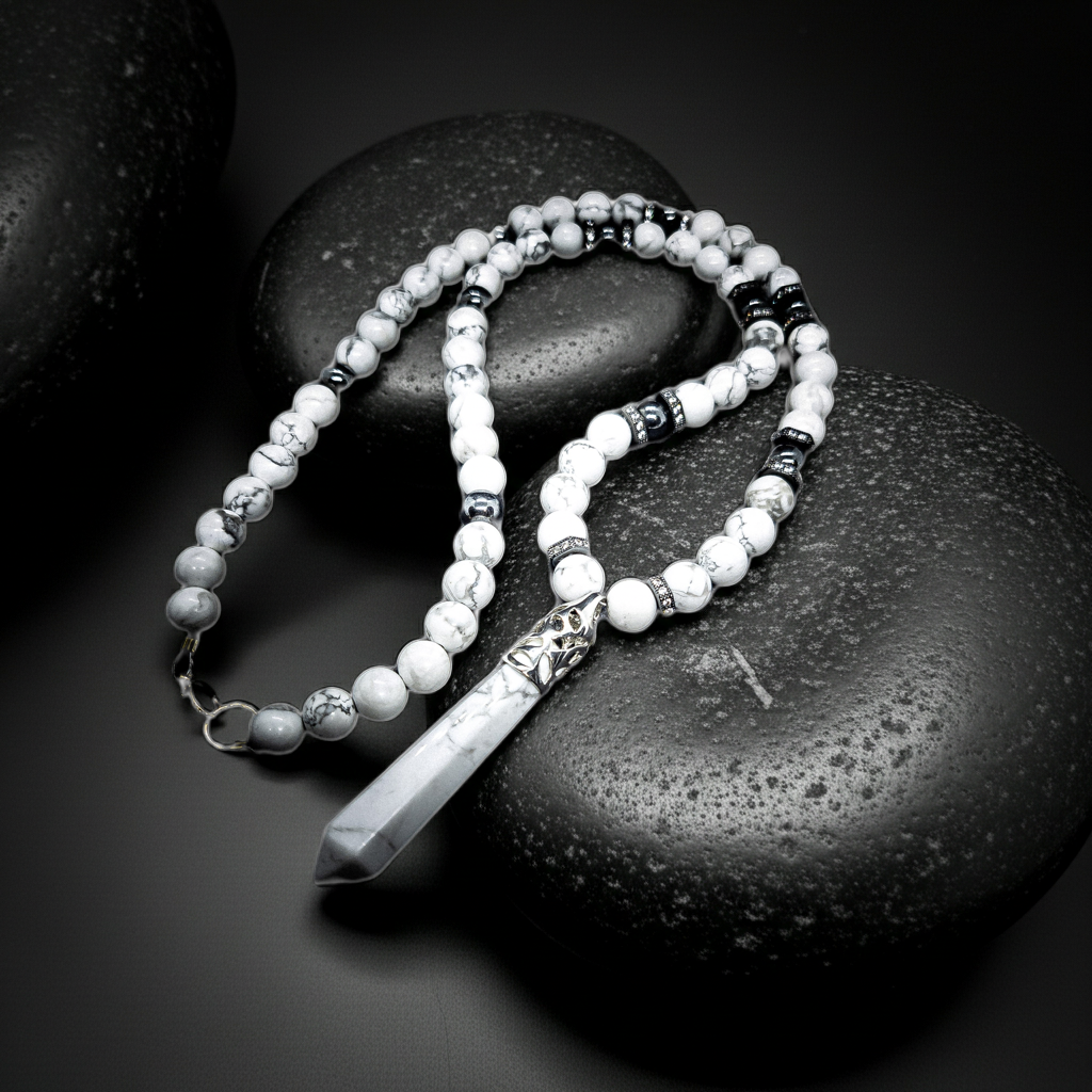 White turquoise Clasps Necklace (Hematite)