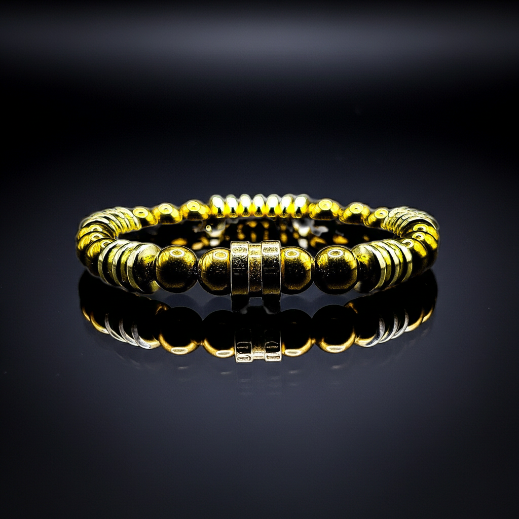Men's Gold Plated Hematite Stretch Bracelet