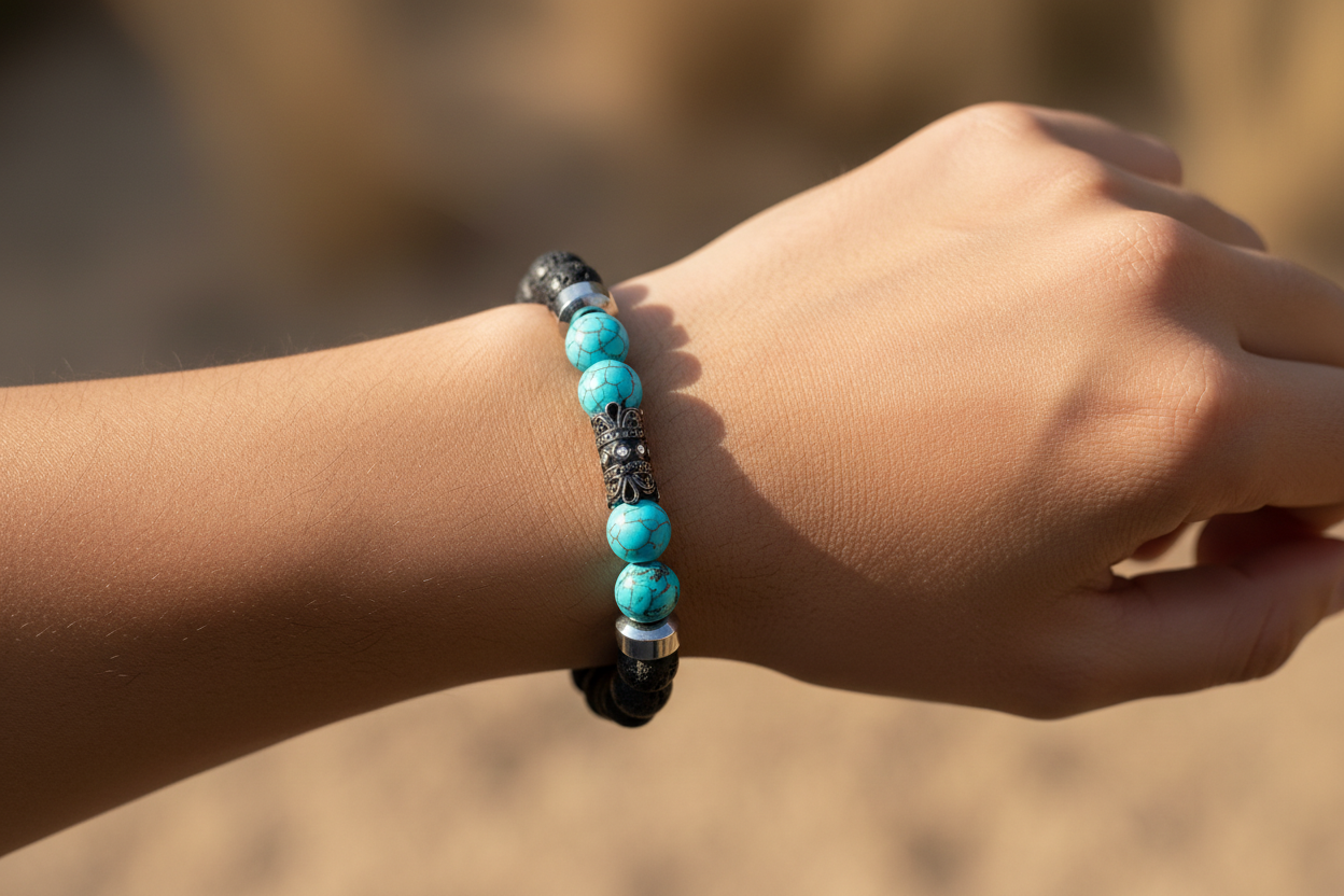 Men's 10mm Turquoise Lava Rock Stretch Bracelet