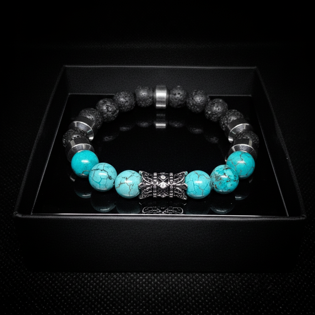 Men's 10mm Turquoise Lava Rock Stretch Bracelet