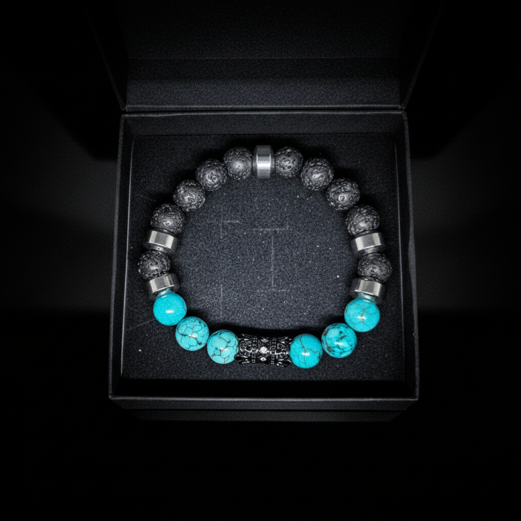 Men's 10mm Turquoise Lava Rock Stretch Bracelet