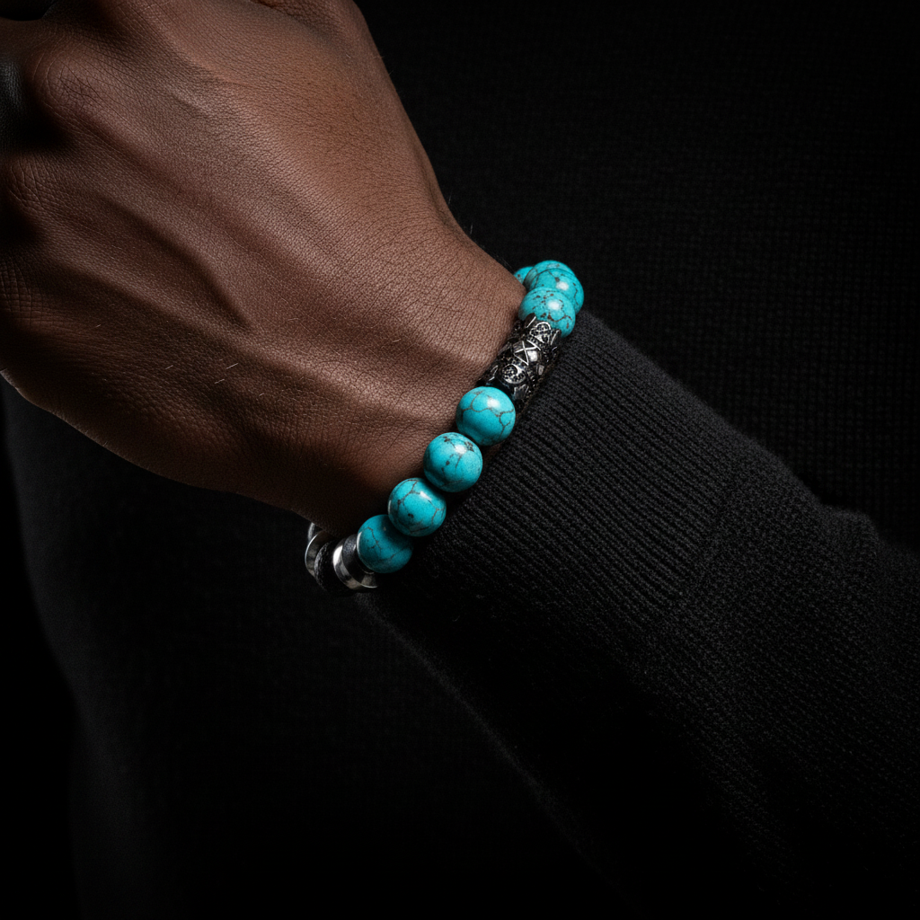 Men's 10mm Turquoise Lava Rock Stretch Bracelet