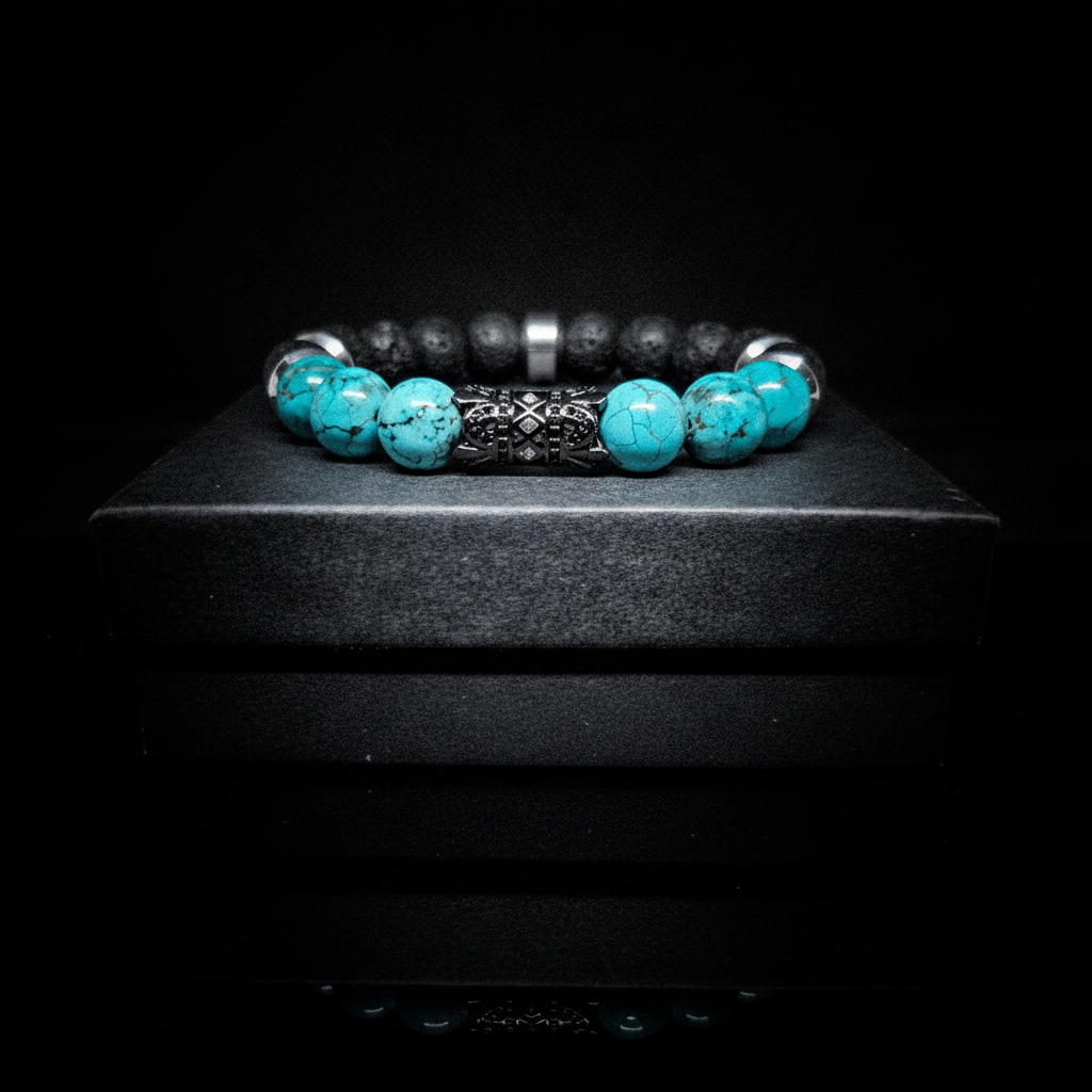 Men's 10mm Turquoise Lava Rock Stretch Bracelet