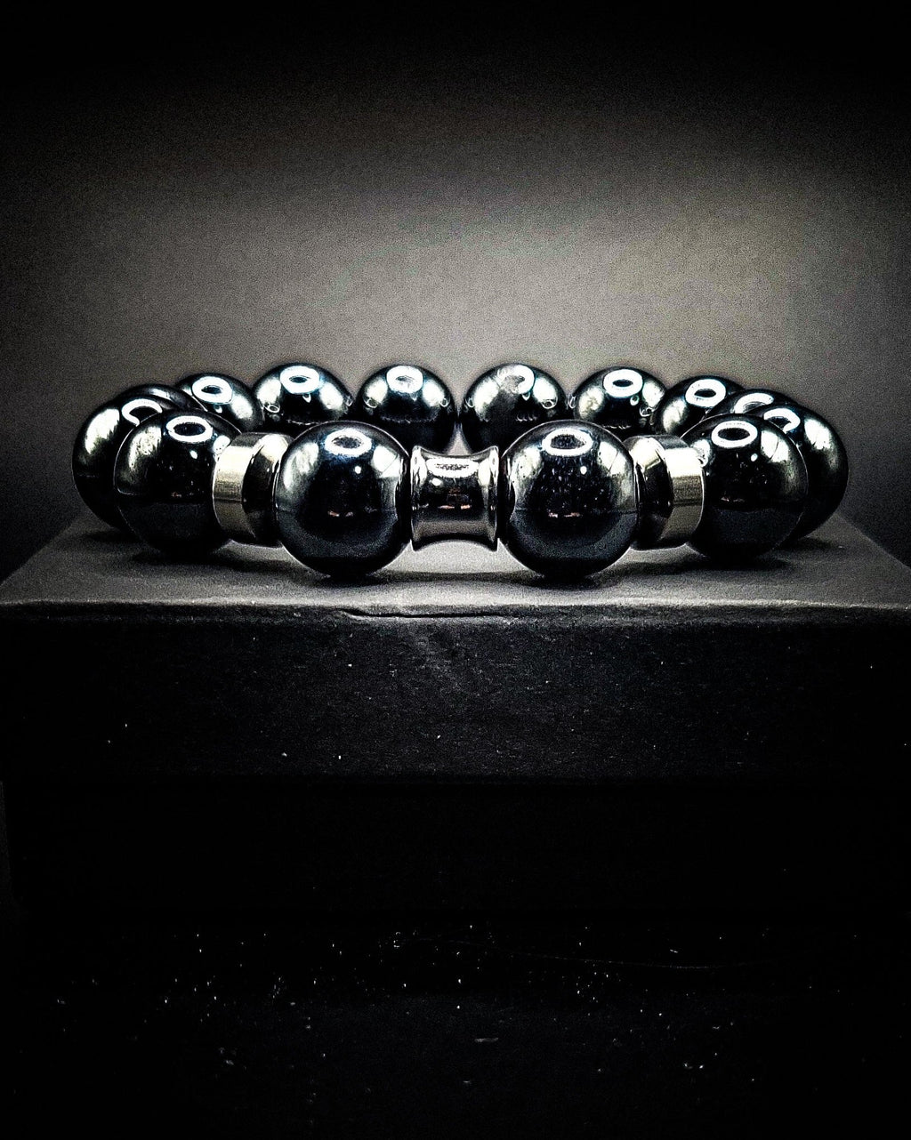Men's 14mm Silver Hematite Stretch Bracelet