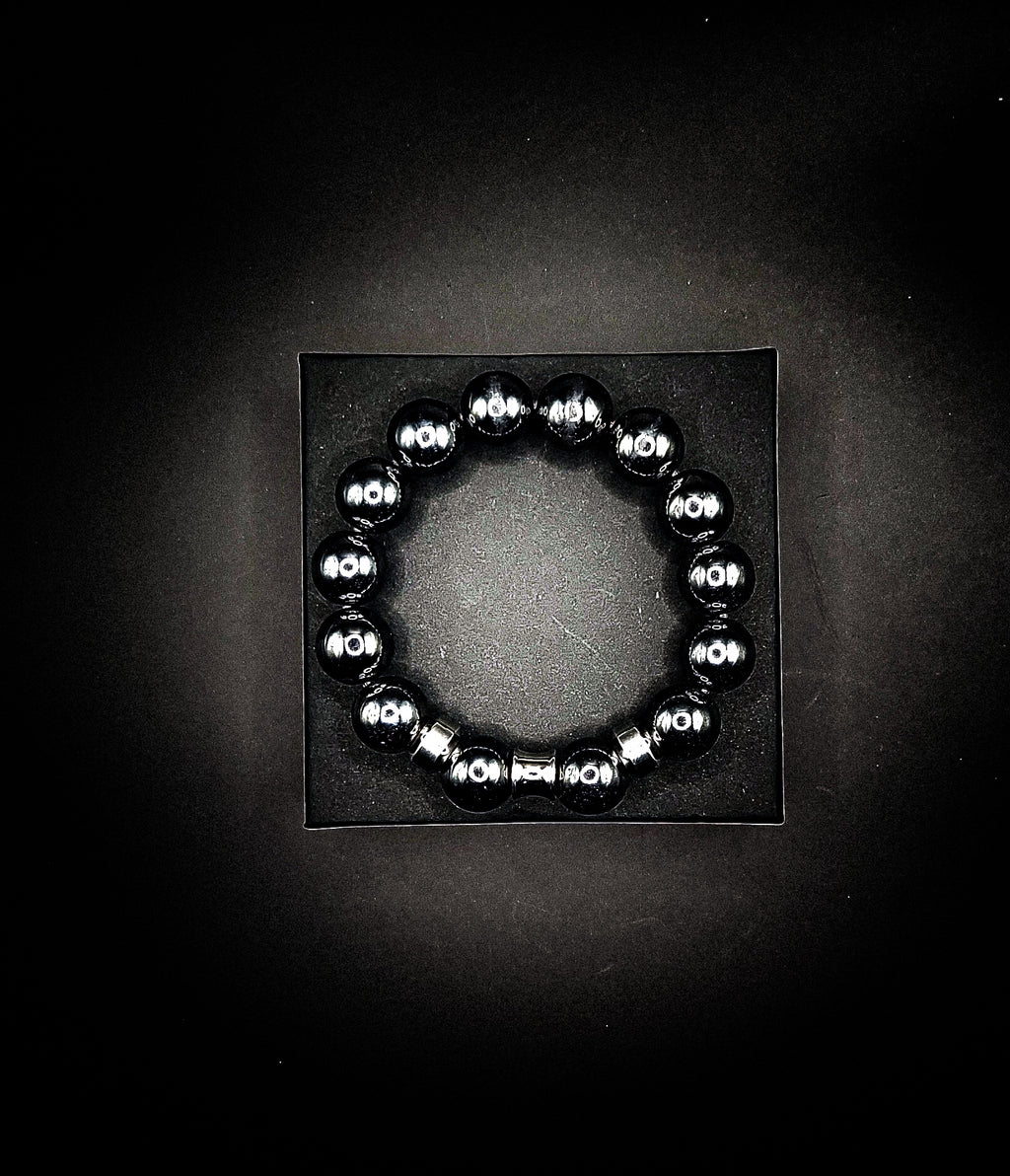 Men's 14mm Silver Hematite Stretch Bracelet