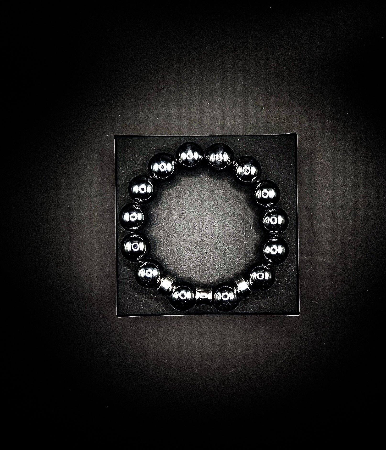 Men's 14mm Silver Hematite Stretch Bracelet