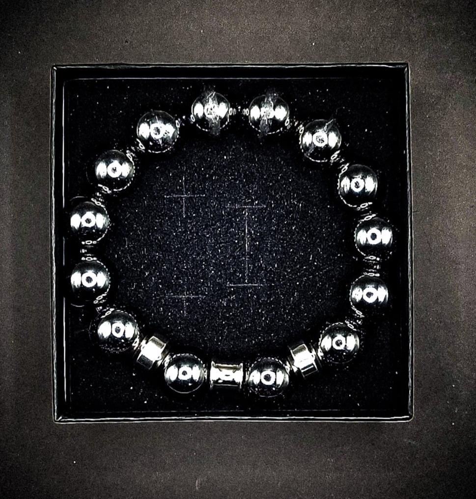 Men's 14mm Silver Hematite Stretch Bracelet