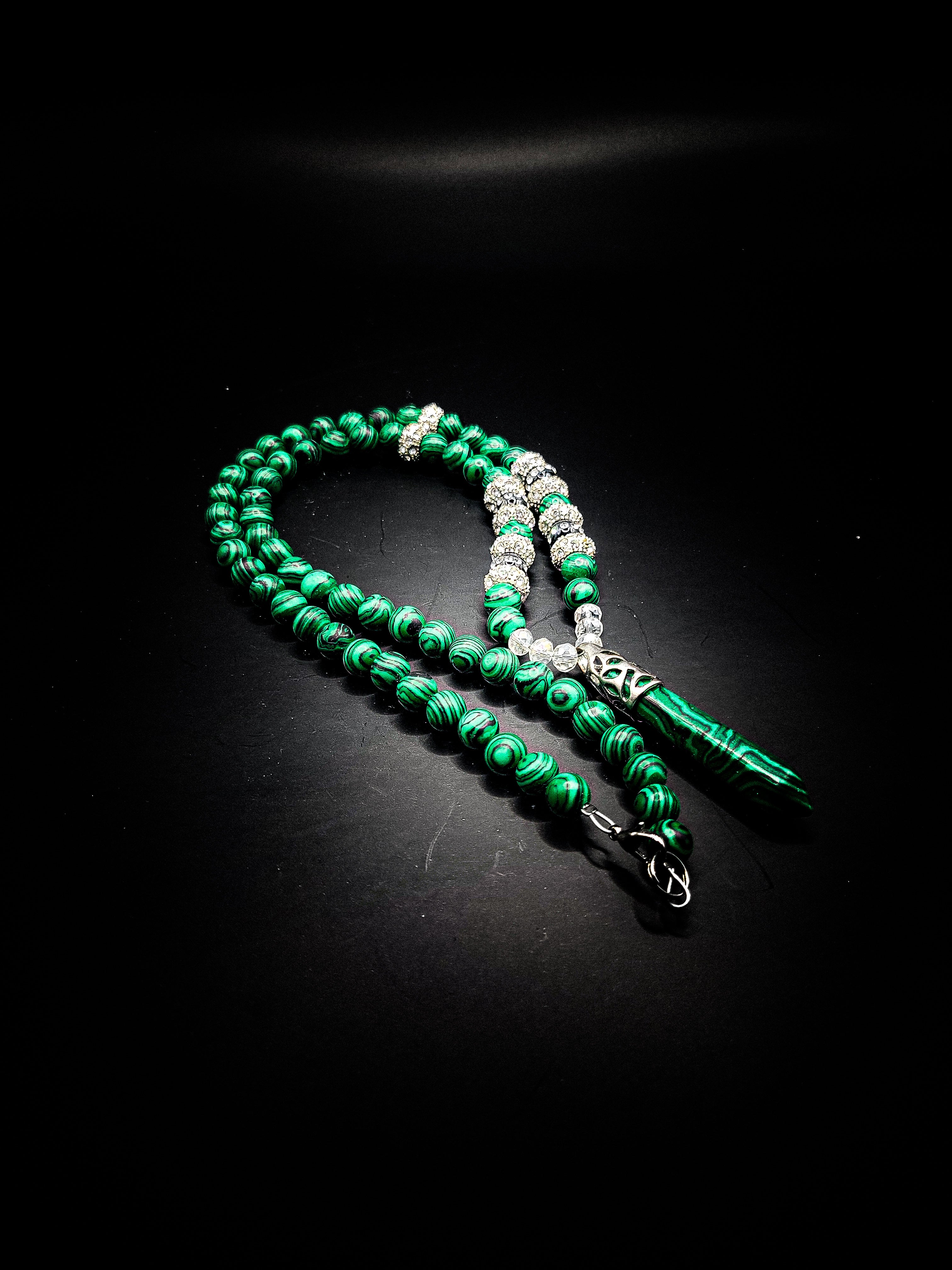 Men's 8mm Malachite beaded Necklace