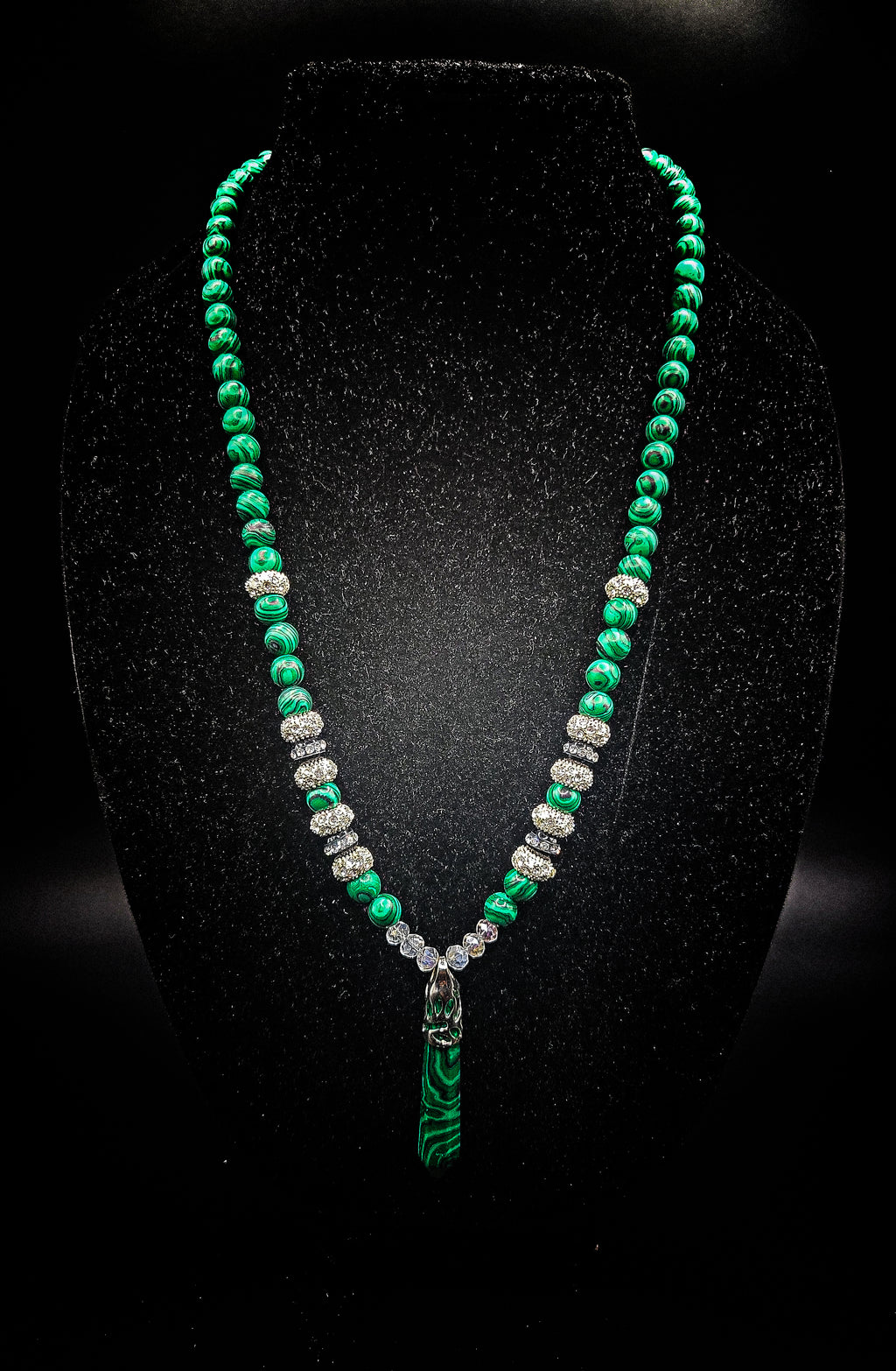 Men's 8mm Malachite beaded Necklace