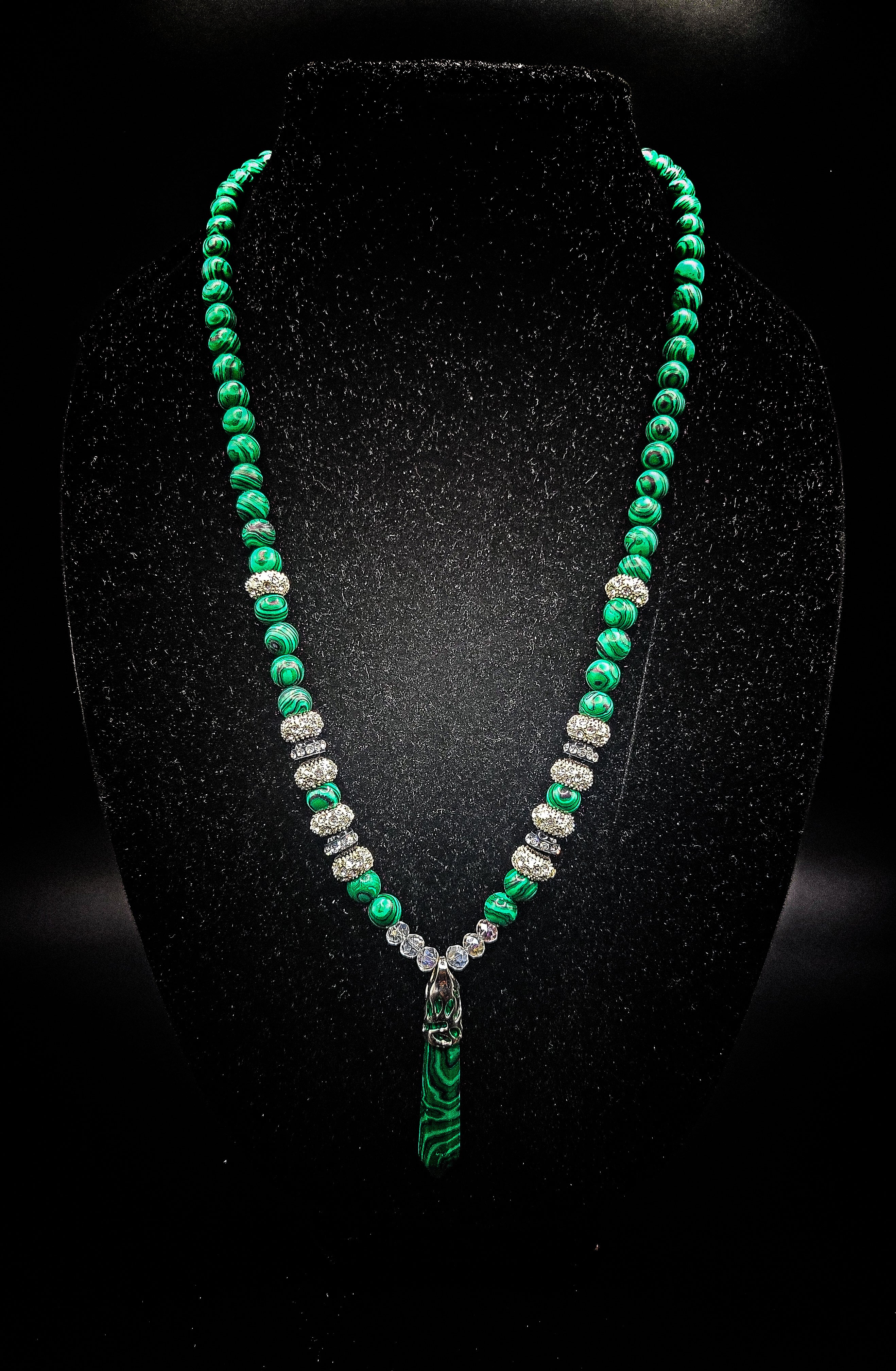 Men's 8mm Malachite beaded Necklace