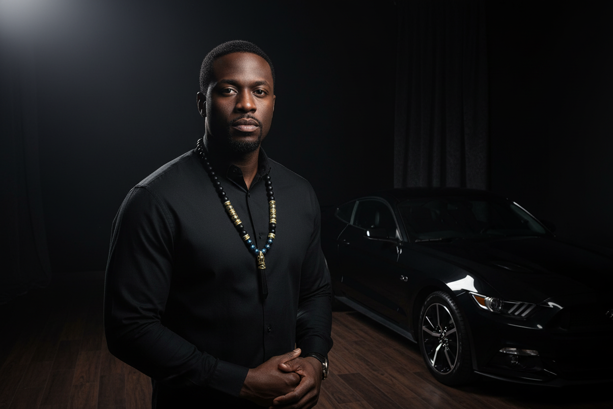 Men's Obsidian pendent beaded necklace