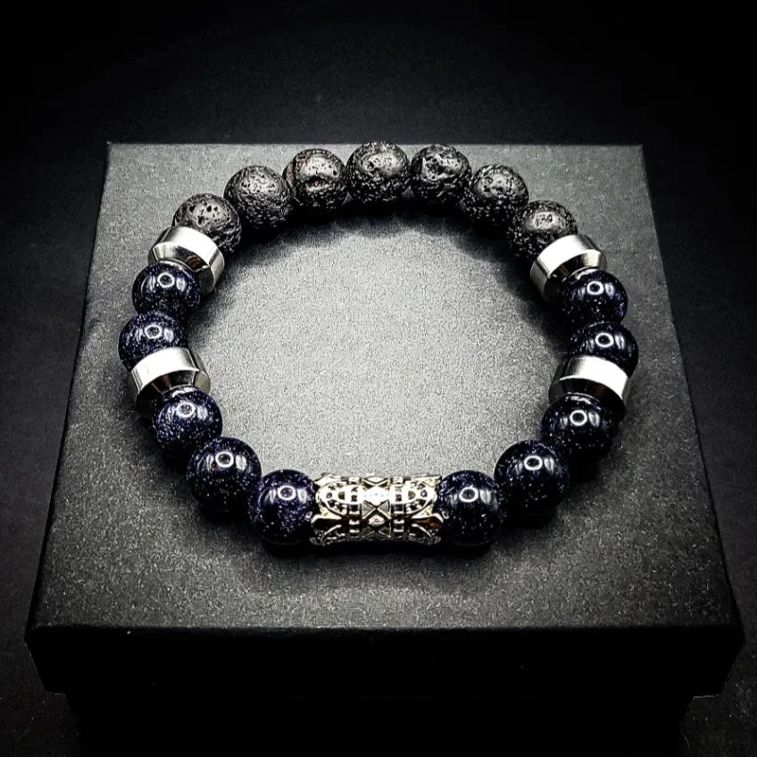 Men's 10mm Sandstone Lava Rock Stretch Bracelet