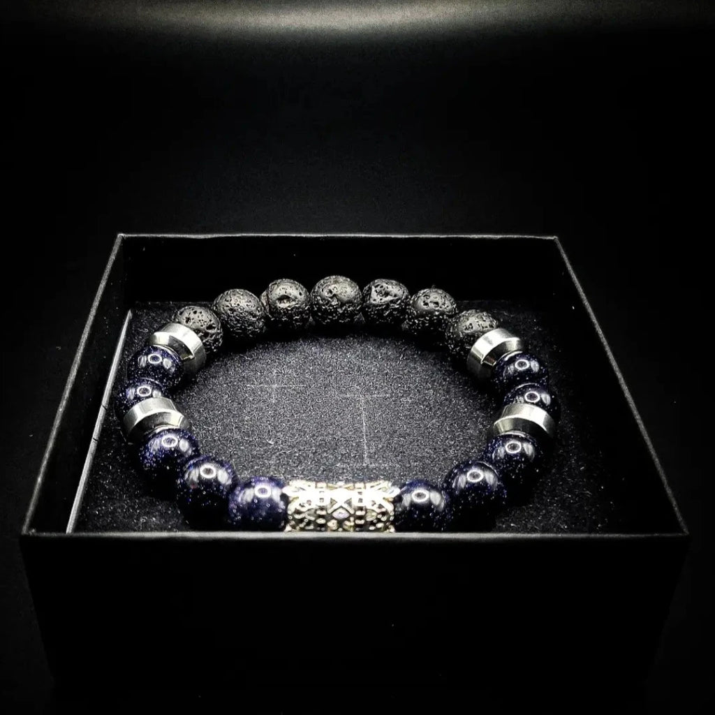 Men's 10mm Sandstone Lava Rock Stretch Bracelet