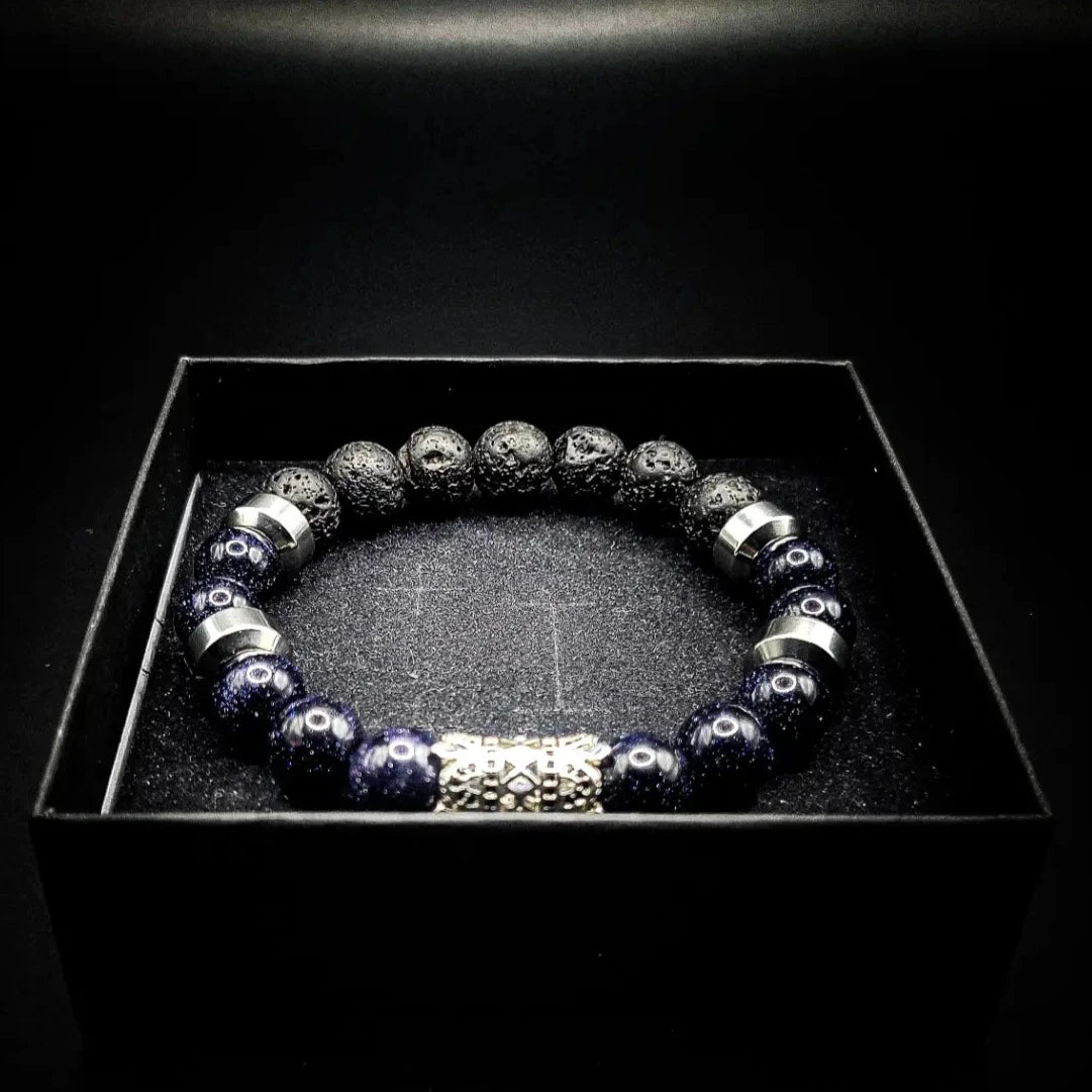 Men's 10mm Sandstone Lava Rock Stretch Bracelet