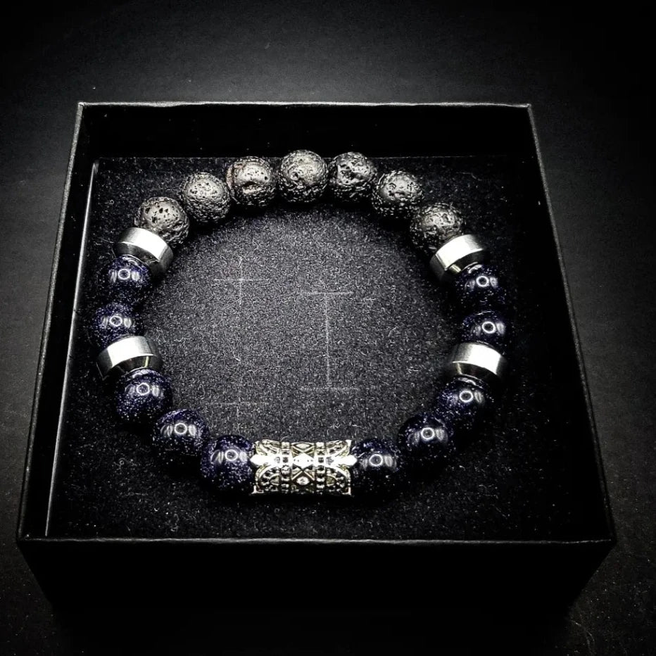 Men's 10mm Sandstone Lava Rock Stretch Bracelet