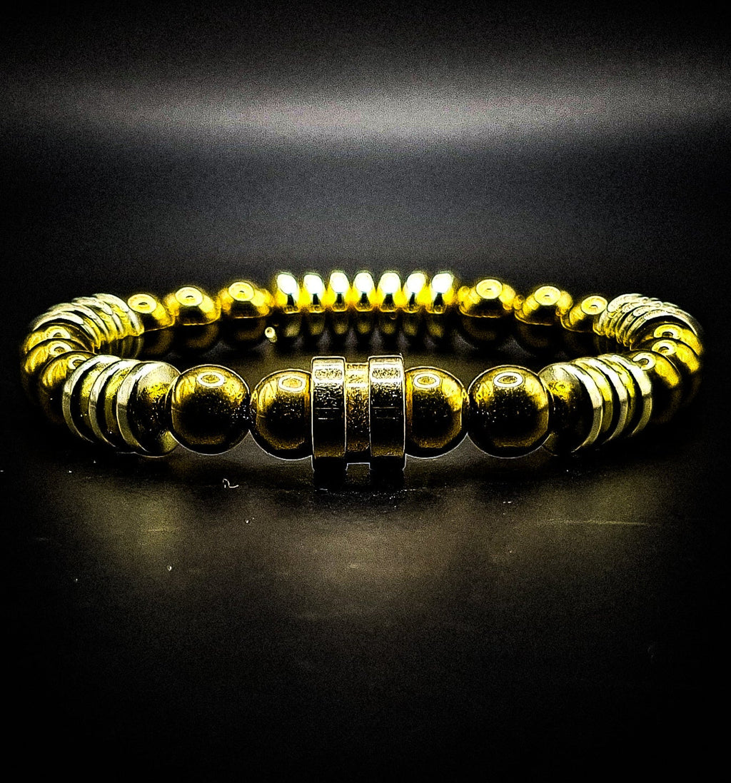 Men's Gold Plated Hematite Stretch Bracelet