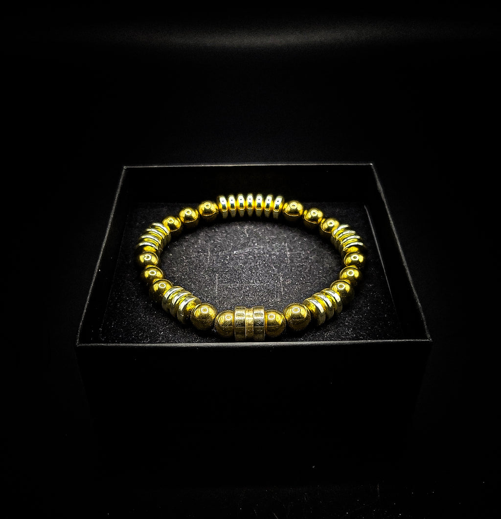 Men's Gold Plated Hematite Stretch Bracelet