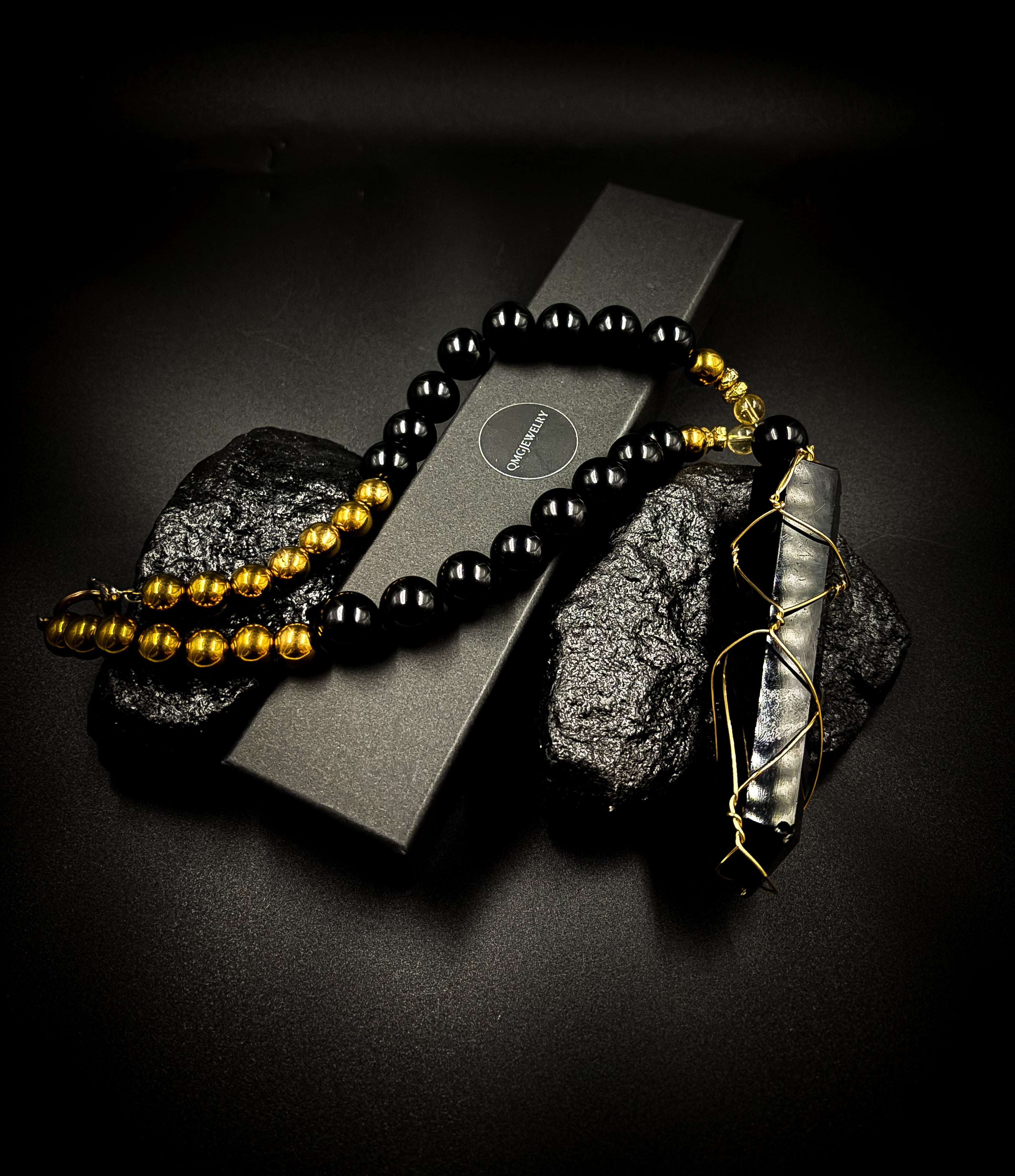 Mens Obsidian Pendant Necklace