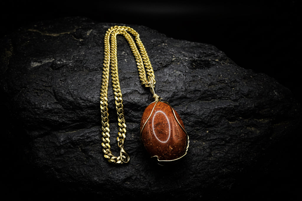 Red Jasper stainless steel gold chain necklace