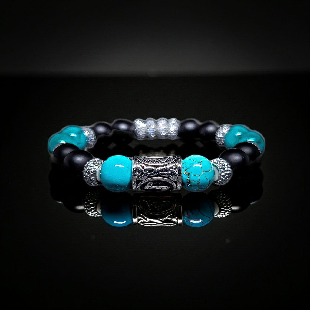 Men's 10mm Turquoise/Matte Onyx Stretch Bracelet