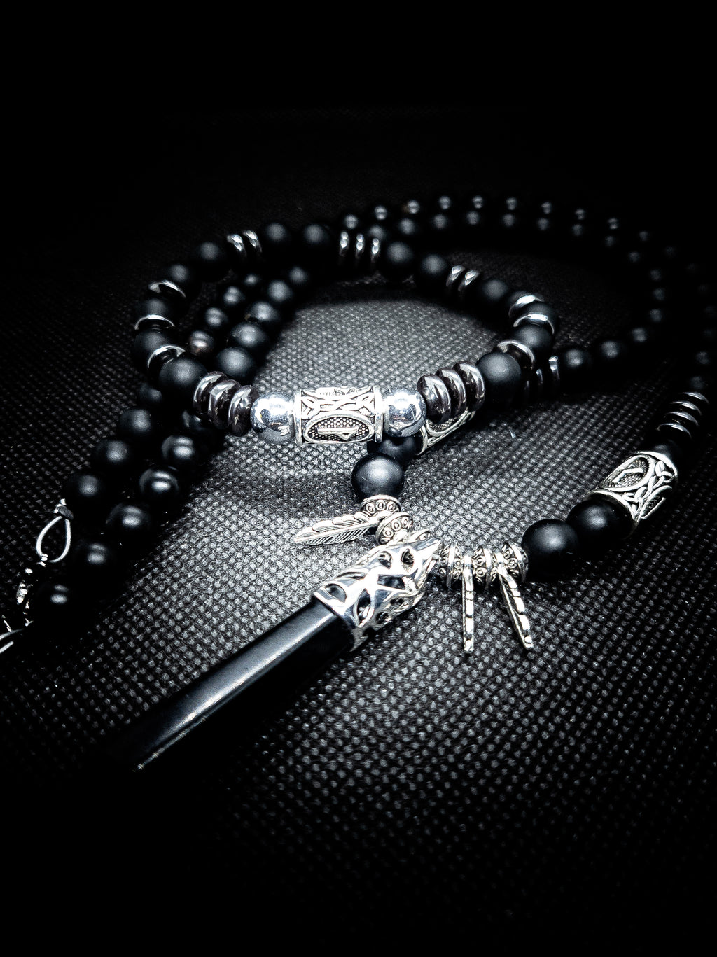 Viking Rune Matte Onyx Necklace and Bracelet Set
