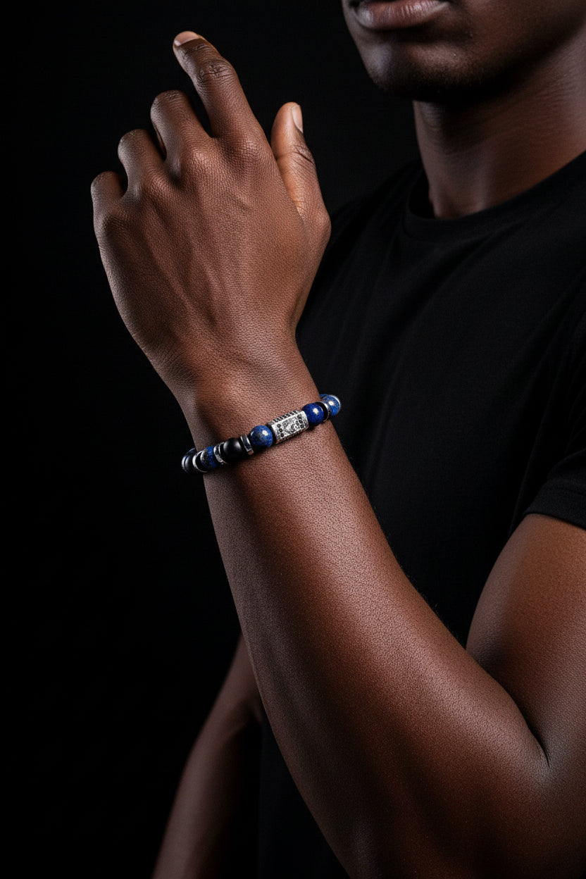 Lupis Lazuli and Matte Onyx Stretch Bracelet