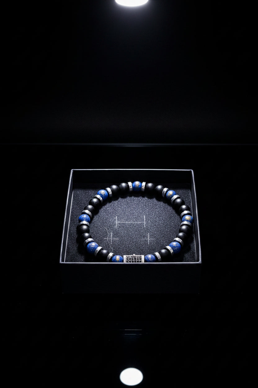 Lupis Lazuli and Matte Onyx Stretch Bracelet