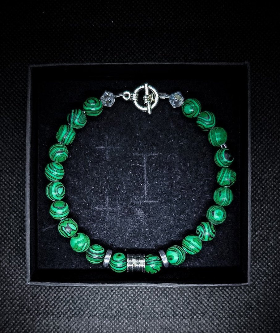 8mm Hematite/Malachite Clasps Bracelet