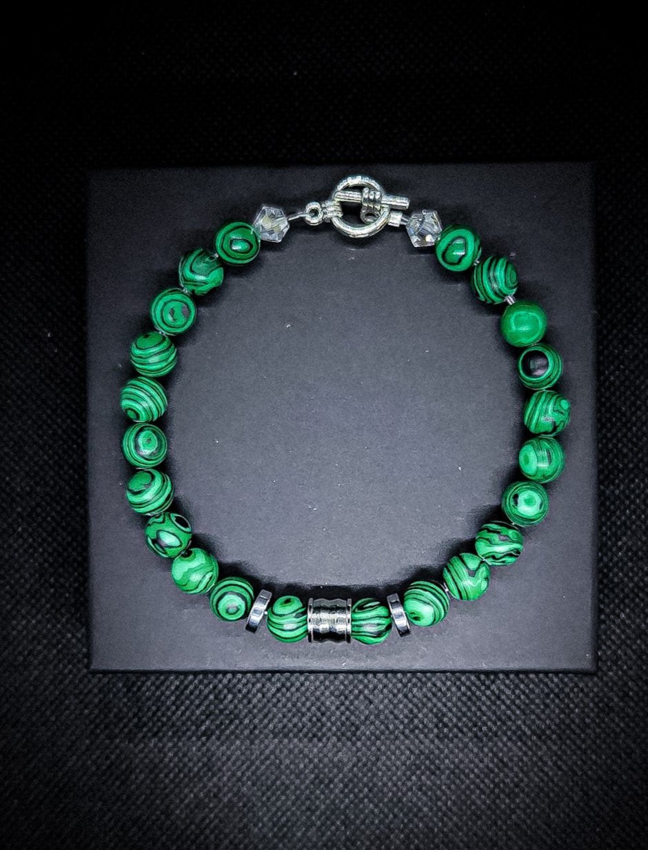 8mm Hematite/Malachite Clasps Bracelet