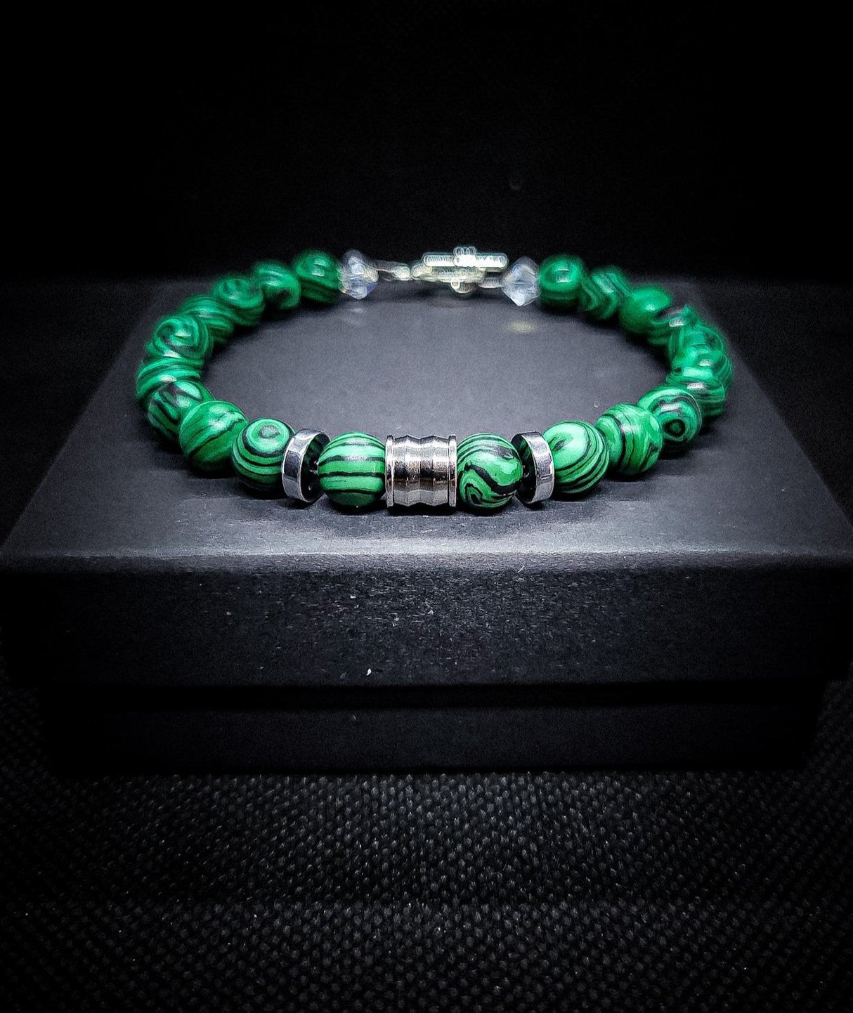 8mm Hematite/Malachite Clasps Bracelet