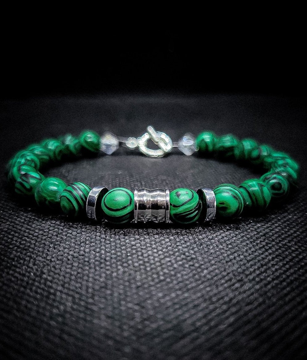 8mm Hematite/Malachite Clasps Bracelet