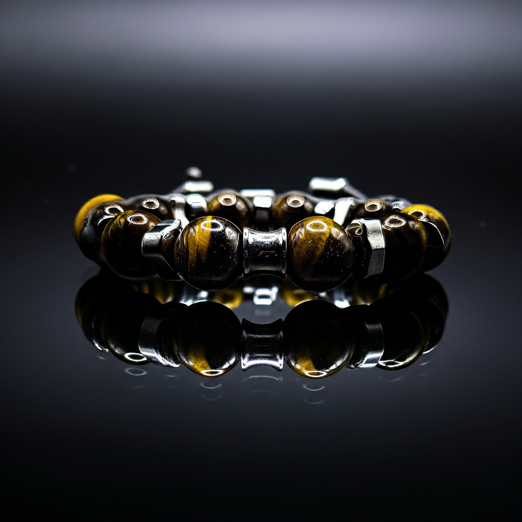 Men's 14mm Hematite Tiger Eye Stretch Business Bracelet