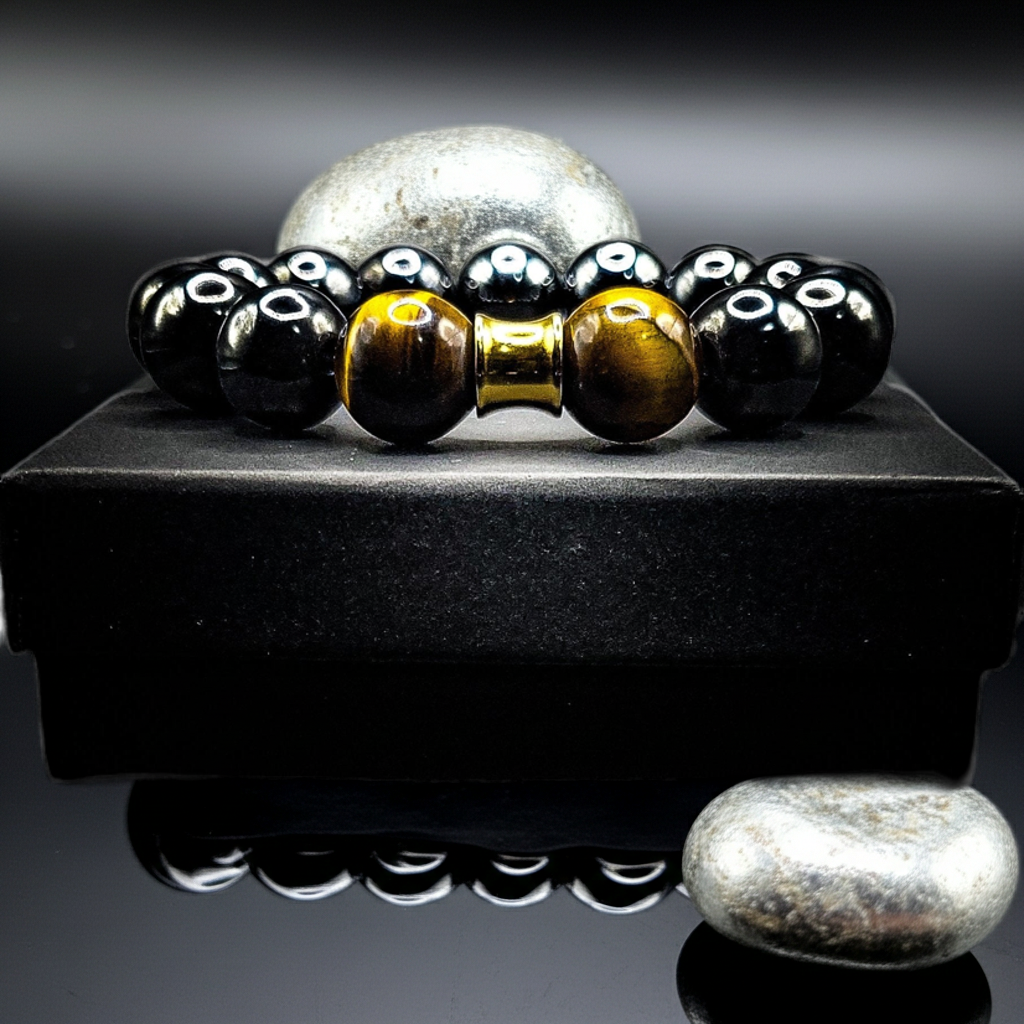 Men's 14mm Hematite/Tiger's Eye Business Bracelet