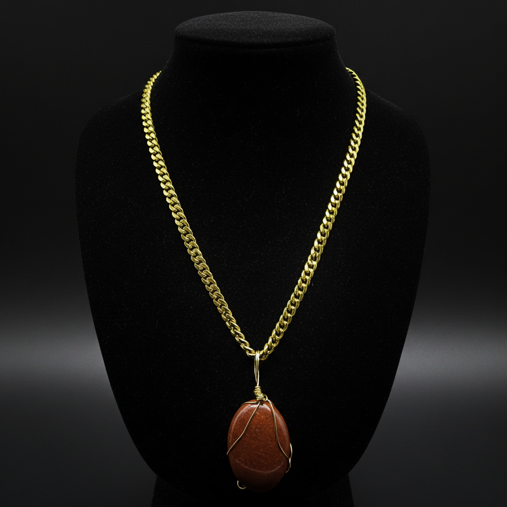 Red Jasper stainless steel gold chain necklace