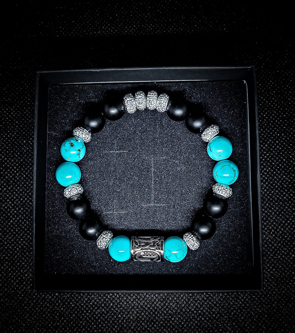 Men's 10mm Turquoise/Matte Onyx Stretch Bracelet